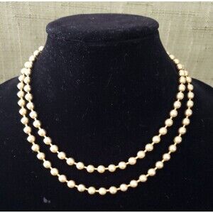 Vintage Unsigned 17" Long Strand Faux Gold Tone Bead Necklace